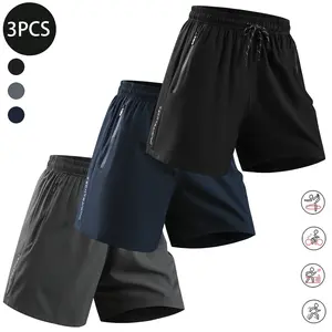 3-piece set for spring/summer men’s shorts: stylish, casual, versatile, minimalist athletic outdoor shorts with pockets and zippered hems; printed shorts; suitable for travel, cycling, dates; drawstring shorts with pockets; couples matching styles.