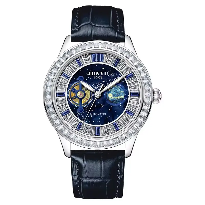 Luxury Mechanical Tourbillon Watch Waterproof Luminous Leather Strap For Men
