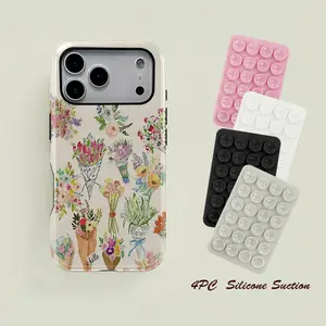 4PC Silicone Suction Phone Case Mount, Floral Patchwork Phone Case, Durable Shockproof Cover for iPhone 11-17 & Samsung Galaxy S23-S25 Ultra, Stylish Protective Design