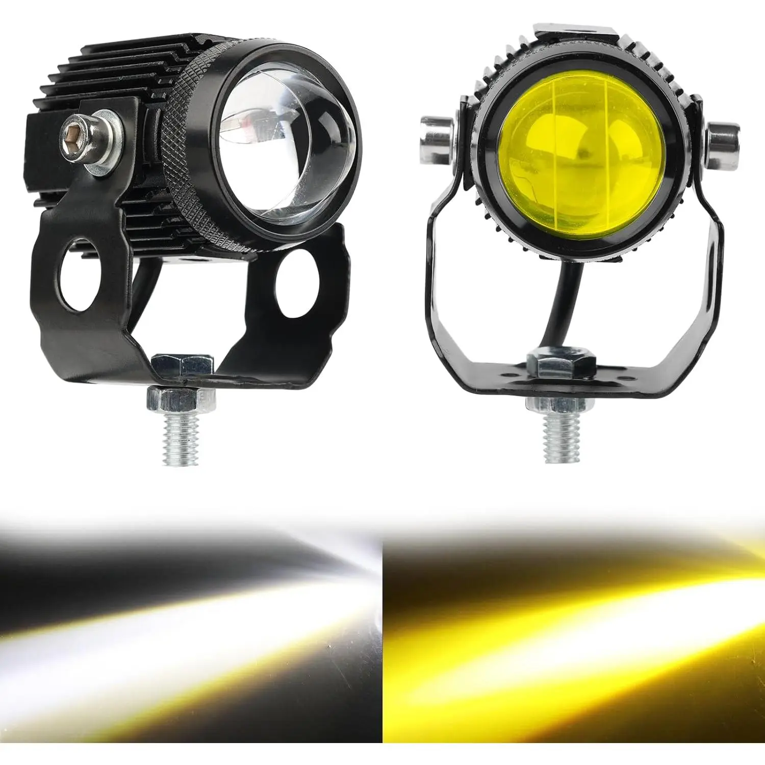 2PCS 60W Motorcycle LED Headlights - High/Low Beam White & Amber Auxiliary Fog Lights, Aluminum Fan, High Lumen, Adjustable Mount, Double Focus Lens, Offroad Motorbike ATV LED Headlamp, Motorcycle Headlights