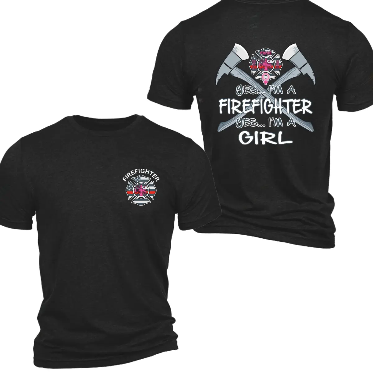 Lady Firefighter Pride T-Shirt, Casual Cotton Short Sleeve Crew Neck Top with Paisley Graphic and Slogan, Machine Washable