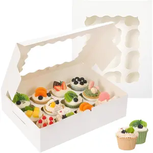 TOMNK 20pcs Cupcake Boxes, Cupcake Boxes 12 Count, 13x10x3.5 Inch White Containers Bakery Holders with Windows and Inserts to Fit Muffins, Cookies