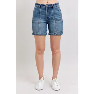 Judy Blue Full Size High Rise Denim Shorts Plus Size Stylish Flattering Silhouette with Pockets Slight Stretch for Comfort Summer Wardrobe Staple plus  size  baggy  jeans Stretch Bootcut Tummy Control Jeans
