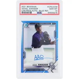 Adael Amador Colorado Rockies Autographed 2021 Bowman Chrome 1st Bowman Blue #CPA-AAM #/150 PSA Authenticated 10 Card - Fanatics Authentic Certified