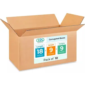 Long Moving & Shipping Boxes 18x9x9 inches (10-Pack) - Extra Strength 200 lb vs Regular - Corrugated Strong Packing Boxes for Moving - Heavy Duty Box - Long Box for Shipping by IDL Packaging