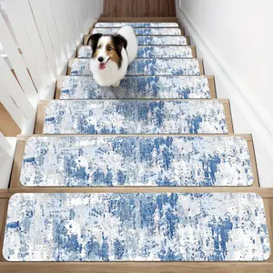 [Non-Slip Stair Treads] 15pcs Non-Slip Stair Treads - Super-Grip Rubber Backing - Water Resistant, Machine Washable, Indoor Safety Pads for Wooden Steps - Pet and Elder-Friendly