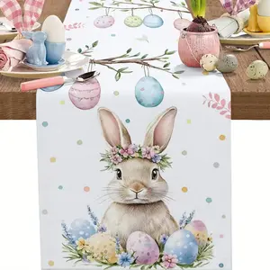Easter Table Runner with Bunny & Pink Sunflower Floral Design – Spring Holiday Table Decor for Dining Table, Kitchen & Home Party Decoration，easter tablescapes
