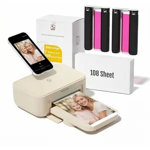 4x6 Photo Printer with 108 Sheet Photo Paper& 2 Ribbon, Desktop  Picture Printer for , Smartphone, Thermal Dye Sublimation,  Connnecting,  Use, Beige