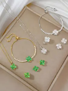 Lucky Windmill Flower 4PCS Jewelry Set - Spinning Zircon Necklace Earrings Bracelet Ring, Stress Relief Gift (Upgradeable Box Available)
