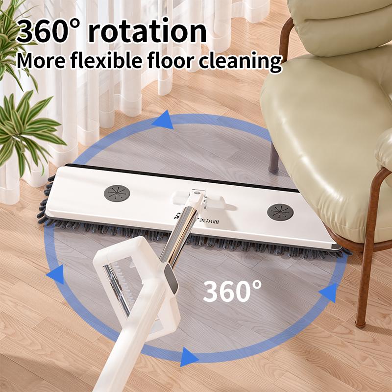 Hands-Free Flat Squeeze Mop with 4 Reusable 42cm Microfiber Pads & Mop Clip Set for Efficient Cleaning Ideal for Quick Floor Cleaning