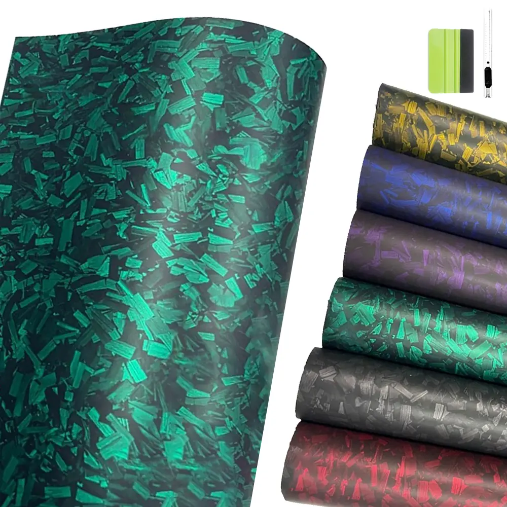 1ft x 5ft Matte Froged Carbon Fiber Vinyl Wrap Roll, Car Window Pillar Post Cover Trim B Pillar Panel ,Car Wrap Film Hood Decal Sticker for Car Sedan SUV Interior Exterior- Green 12''x60''