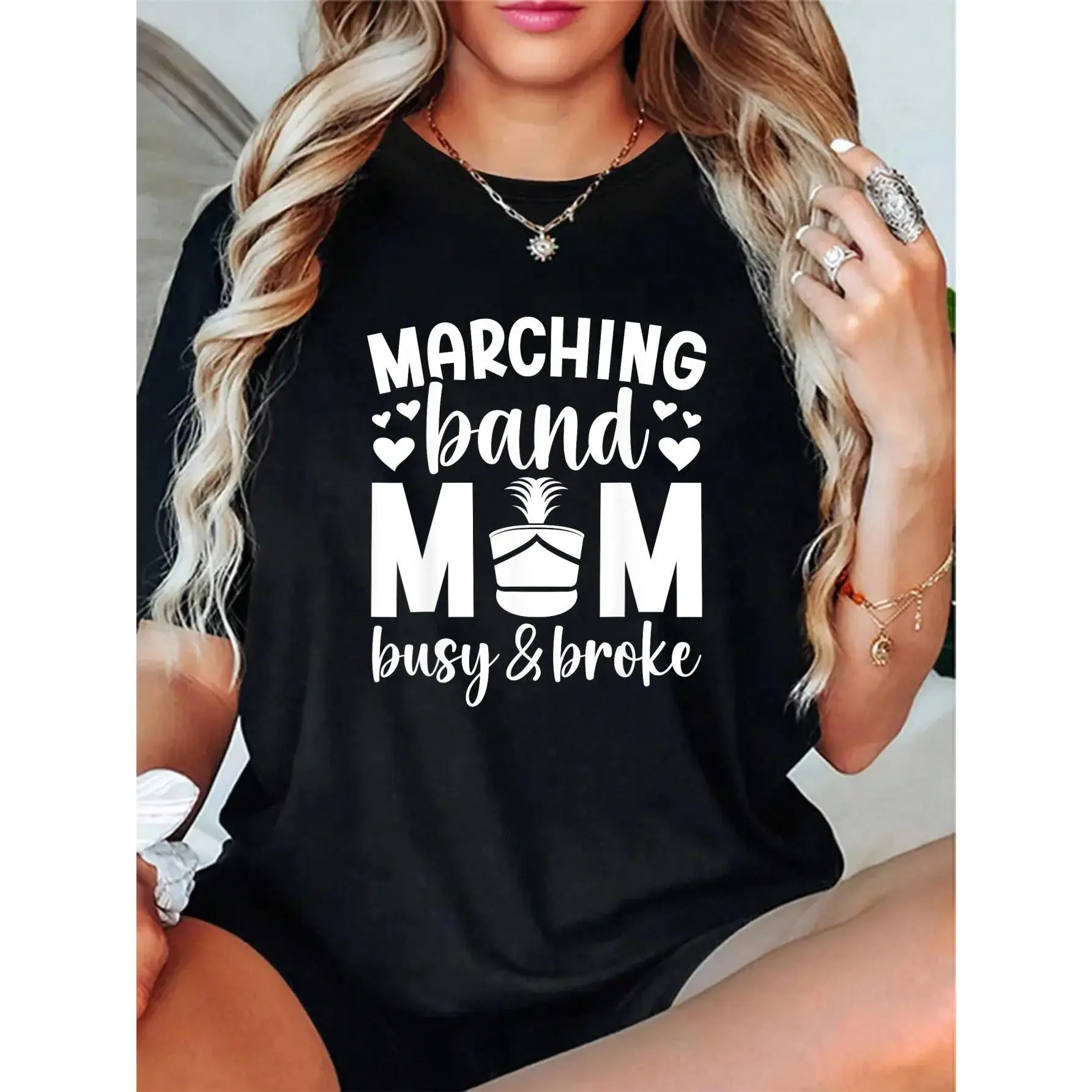 100% Cotton Unisex Marching Band Mom Busy & Broke Marching Band Mother T-Shirt - Happiness Is Homemade Tee – Short Sleeve, Graphic Top