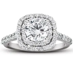 2 1/4 Ct Diamond Cushion Halo Engagement Ring 14k White Gold Lab grown