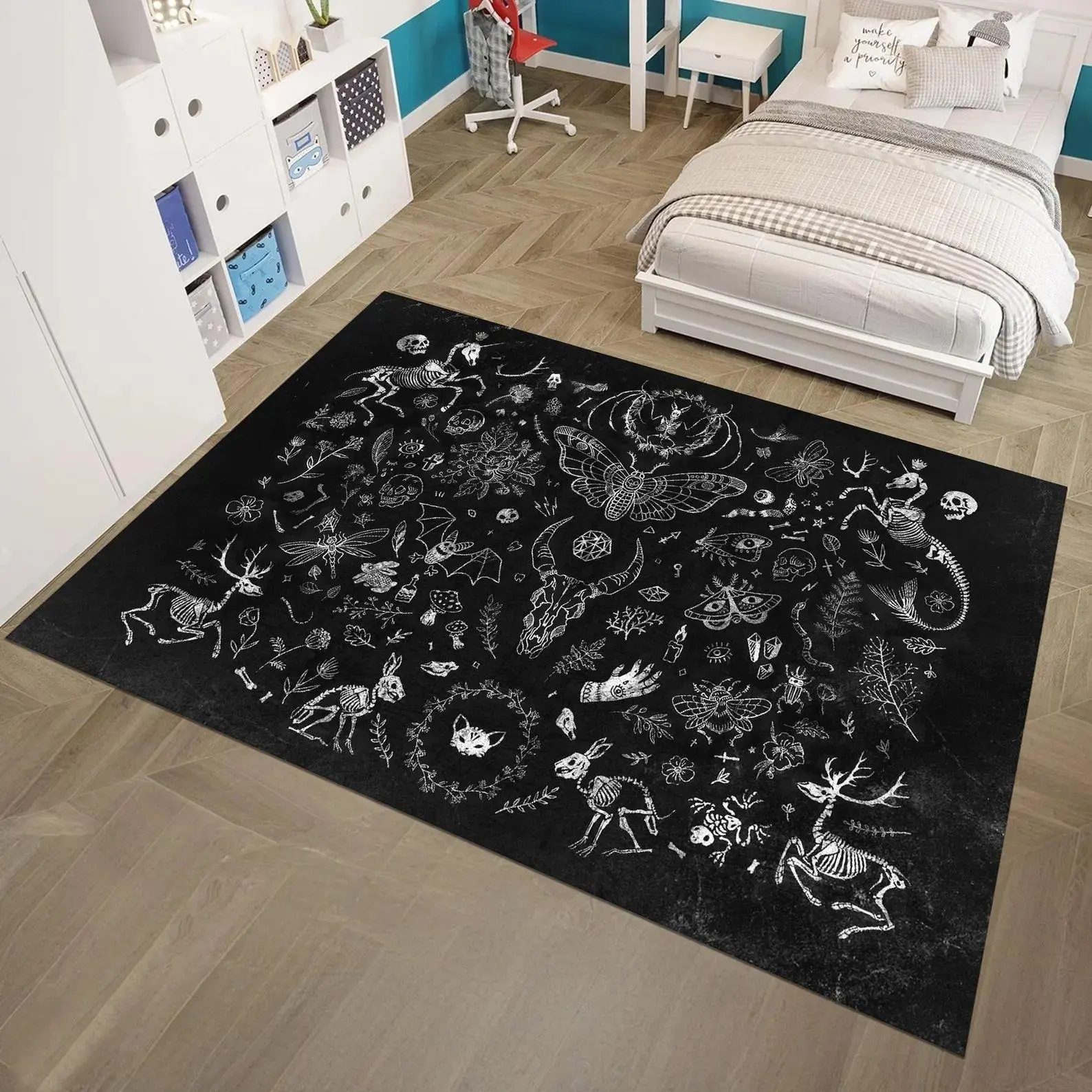 Halloween Skeleton Door Mat, Animal Fossil Decorative Area Rug, Soft Carpet for Bedroom Living Room, Home Decorative Rug, Household Decorative Rug, Gothic Decoration, Holiday Gift
