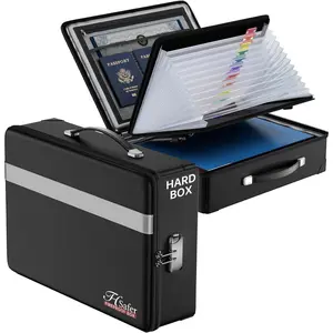 Fireproof Document Box with lock, File Organizer with Fireproof Zipper, Hard Shell Fireproof &  Storage box, Portable Safe for , Important Documents, Laptop, Black