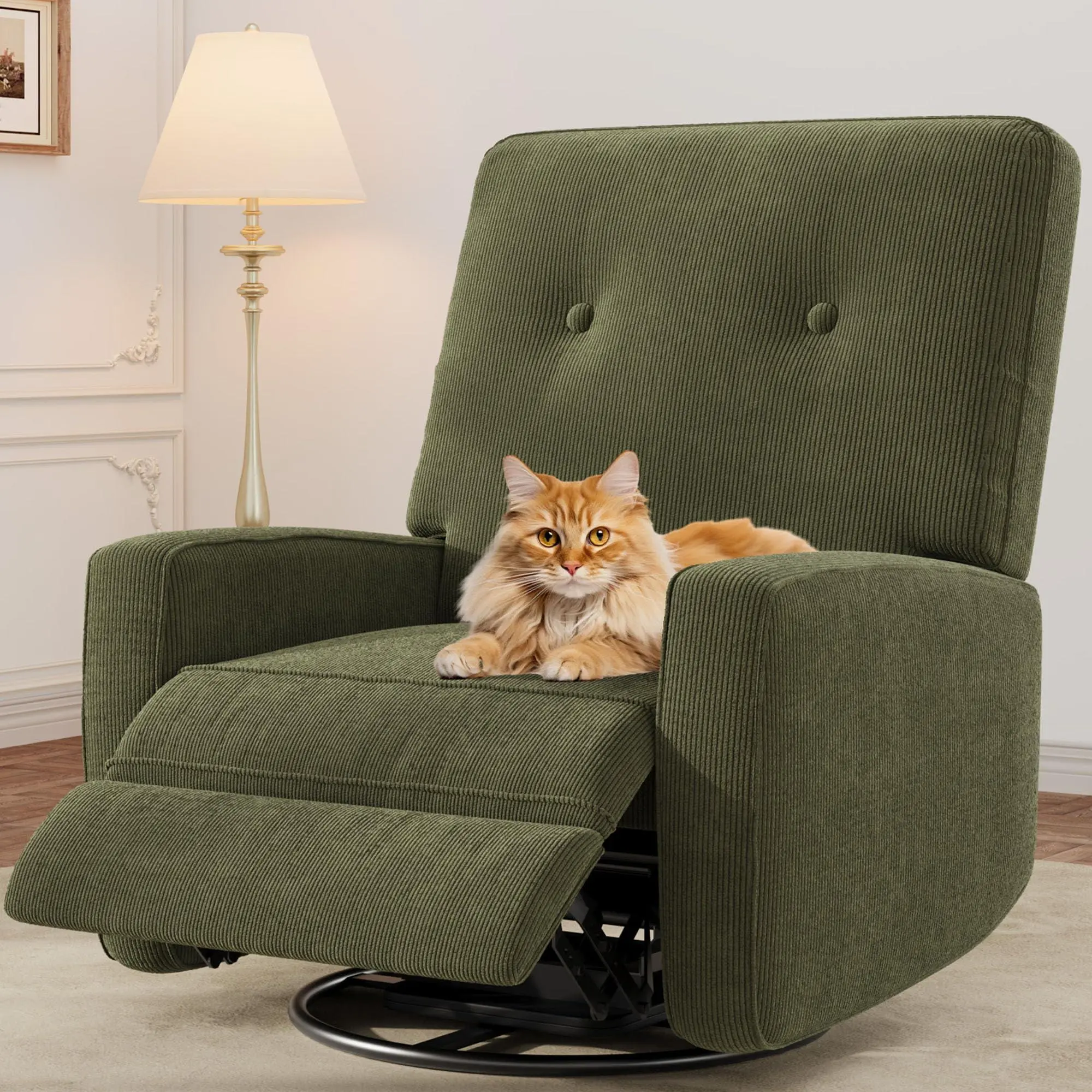 Gaomon 360° Swivel Rocking Adjustable Modern Recliner Chair - Adult Cozy Corduroy Upholstered Chair with Adjustable Backrest, Footrest, Easy Setup for Living Rooms, Bedrooms, Adjustable Modern Reclining