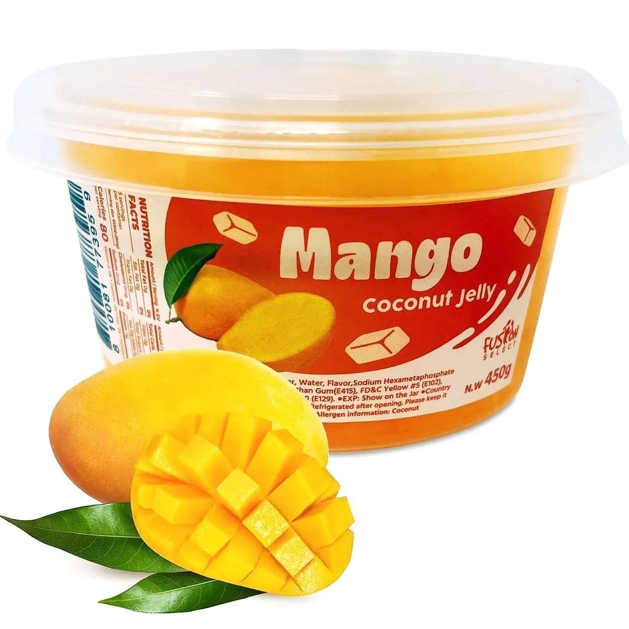 Fusion Select Mango Jelly - Fruity Coconut Gel Snacks & Drinks - Toppings or Add-Ons for Bubble Teas, Yogurt, Ice Cream, Desserts, Snow Fluff - Fruit-Flavored Jellies - Made in Taiwan