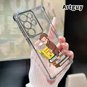 Phone Case Compatible with Samsung Galaxy S23 Ultra S24 Plus S25 S22+ FE Edge Monkey's Book Delight Pattern Transparent Lens Protection Durable Soft Silicone Cover Gift