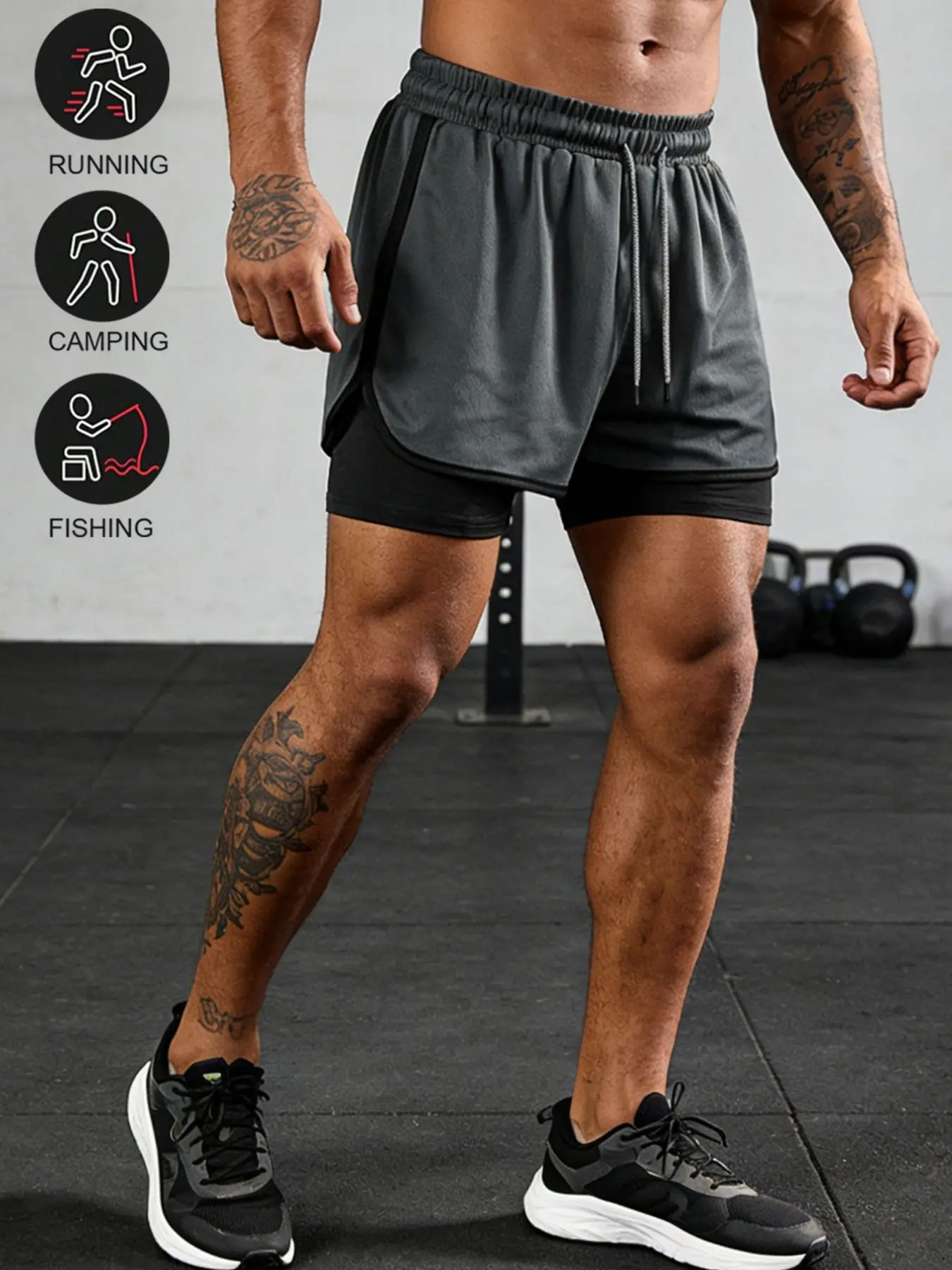 Men's 2 in 1 Running Shorts, Quick Dry Athletic Workout Shorts with Anti-Chafing Liner, Lightweight Gym Shorts for Training, Camping, Fishing, Outdoor Workout Shorts