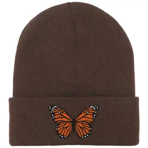 Embroider Monarch Butterfly Beanie in Chocolate Brown and Gray, Comfy Hat for Fashion Accessories Clothes hat on