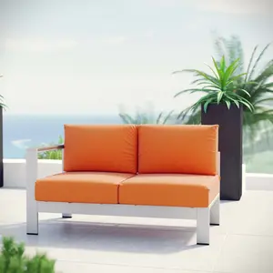 Modway Shore Left-Arm Corner Sectional Outdoor Patio Aluminum Loveseat in Silver Orange