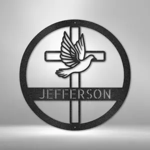 Dove and Cross Personalized Steel Metal Sign Wall Art