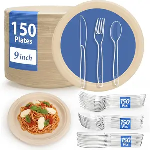 Disposable Plastic Cutlery Set, Heavy Duty Plastic Silverware Including Knives, Forks, Spoons & Paper Plates, Ideal for Parties, Catering, Events & Daily Use