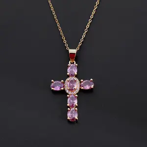 Zircon cross pendant ins fashion personalized colorful cross necklace