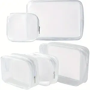 5pcs Clear Makeup Bags, Cosmetic Makeup Bags Set Clear PVC with Zipper Handle Portable Travel Luggage Pouch Airport Airline Organization