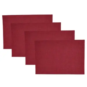 212 MAIN Classic Plaid Print Placemat Set of 4, Oblong Size 13x19 in. Stitched Edges Tableware, Burgundy Kitchen Essential