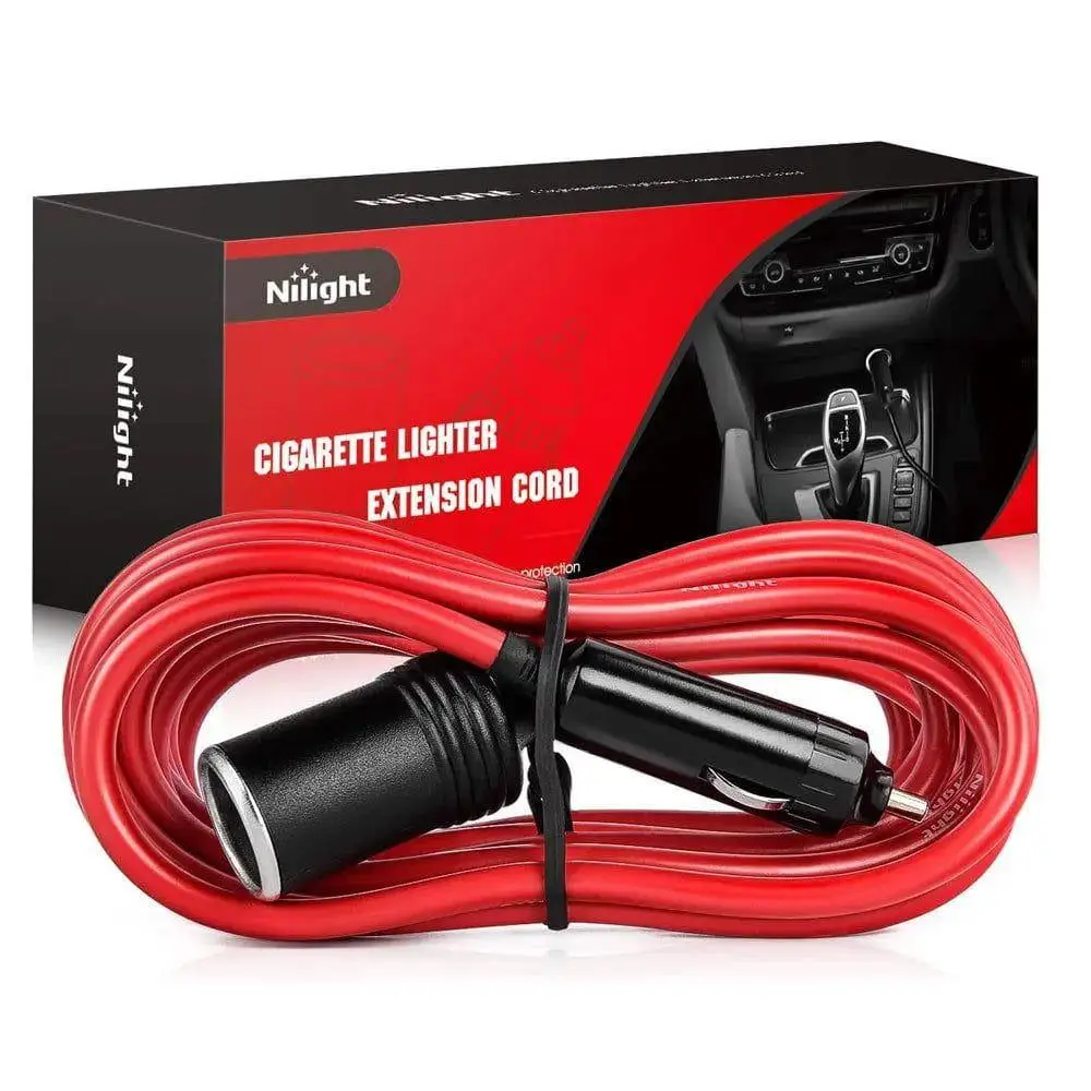 Nilight 14FT Cigarette Lighter Socket Extension Cord Cable 12V/24V (Red)