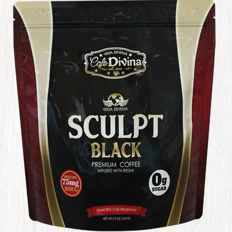 Cafe Divina Sculpt Black Premium Coffee Infused with Reishi 0g Sugar 3.7 oz 3 Sachets per Serving