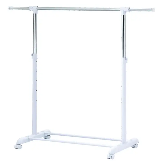 Adjustable Rolling Garment Rack Metal Chrome, White, 84-121Wx44Dx123.5-163Hcm
