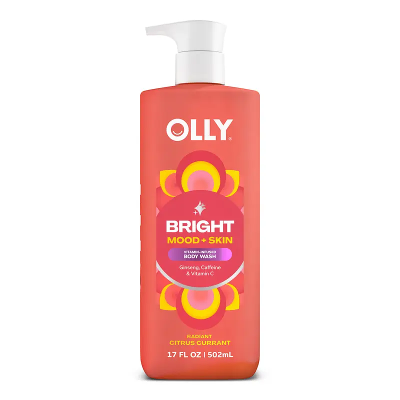 OLLY Bright Mood + Skin Bath Shower Gel Cleanser - Ginseng, Caffeine, Vitamin C, Dragon Fruit - Moisturizing Body Wash for Glowup, Radiant Skin Body Care Products, 17 fl oz