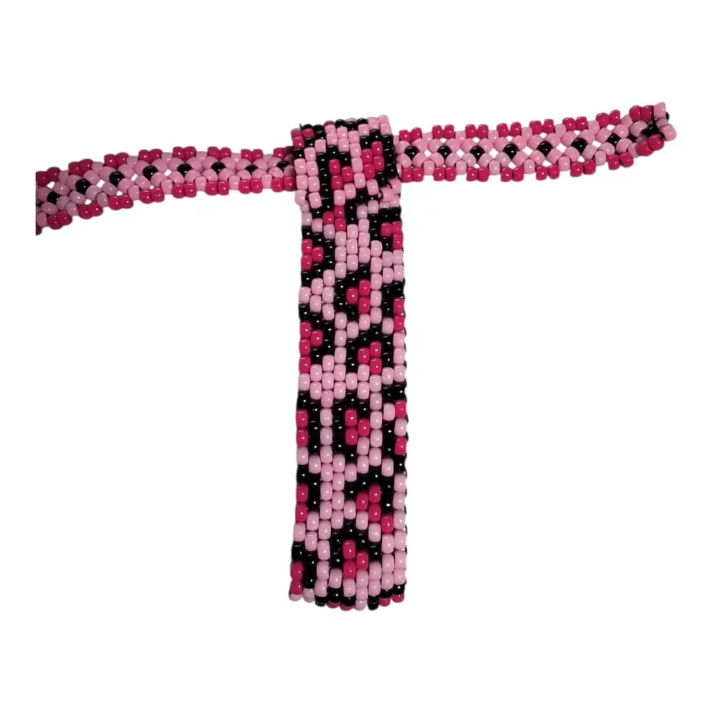 Kandi Beaded Leopard Tie Raves pink And Black Pony Beads with Added Choker Handmade-to-Order