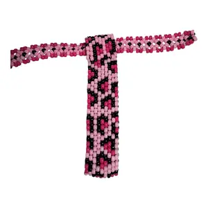 Kandi Beaded Leopard Tie Raves pink And Black Pony Beads with Added Choker Handmade-to-Order