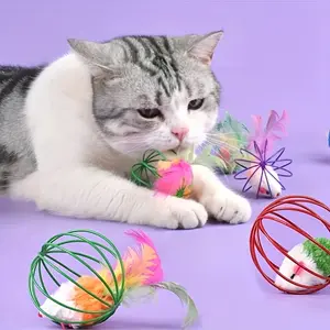 Funny Interactive Cat Toy Artificial Feather Tail Cage Mouse Design Durable Material for Cat Play and Exercise
