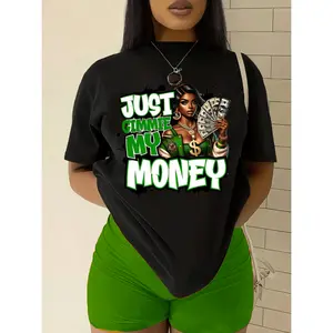 Women's "Just Gimme My Money" Graphic T-Shirt - Casual Short Sleeve Round Neck Tee with Dollar Bill Design, Medium Stretch, Machine Washable, White, Ladies T Shirts, Statement Clothing, Bold Design, Medium Stretch Fabric