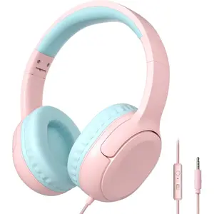 Headphones with Cord & Mic for School Class Airplane Travel, 85/94dB Volume Limit Over Ear Earphones for Boys Girls Teens, Wired Foldable Headset for iPad Tablet Kindle Laptop PC