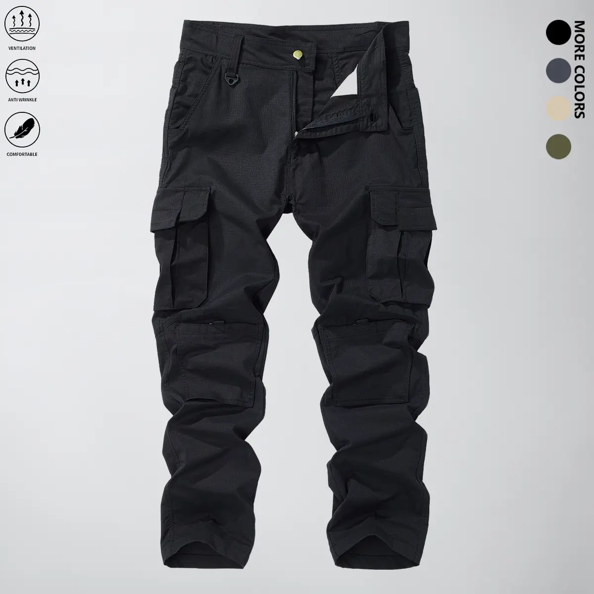 Men's Cargo Pants, Casual Work Pants, Mid Waist Loose-Fitting Plain Style, Durable Wear-Resistant Fabric, Multiple Functional Pockets, All Seasons, Suitable for Outdoor Work, Hiking, Casual Men's Pants
