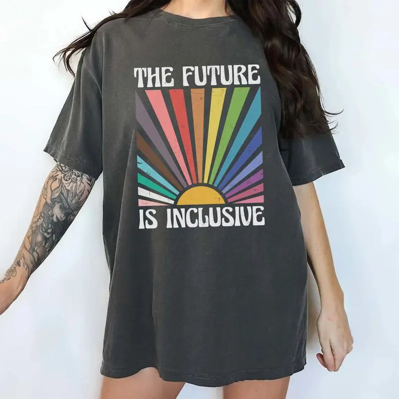 Women's Rainbow Pride Graphics Round Neck T-Shirt - Retro Vintage Style, Smooth Soft Cotton Fabric, Seamless Casual Top, LGBTQ Gift