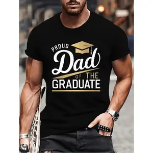 Men'S Black Graduation Dad T-Shirt |   Proud Dad of the Graduate Text Design - Lightweight Casual Crewneck Tee for Father'S Day, Graduation Party Outfits - Machine Washable Everyday Shirt, Graduation Shirts  Graphic Graphic Tees