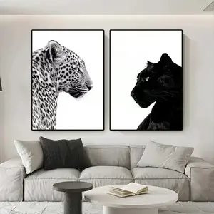2pcs Large Black and White Leopard Artistic Wall Art Printing Hanging Paintings of Wild Animals Posters of Living Rooms Bedrooms Home Decoration Modern Home Decor Frameless Canvas Paintings