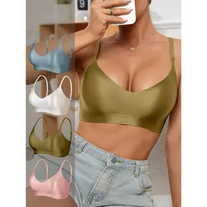 Women's Satin Seamless Full Coverage Bra, Adjustable Straps Fixed Pads, Breathable Lightweight Comfort Everyday Bra