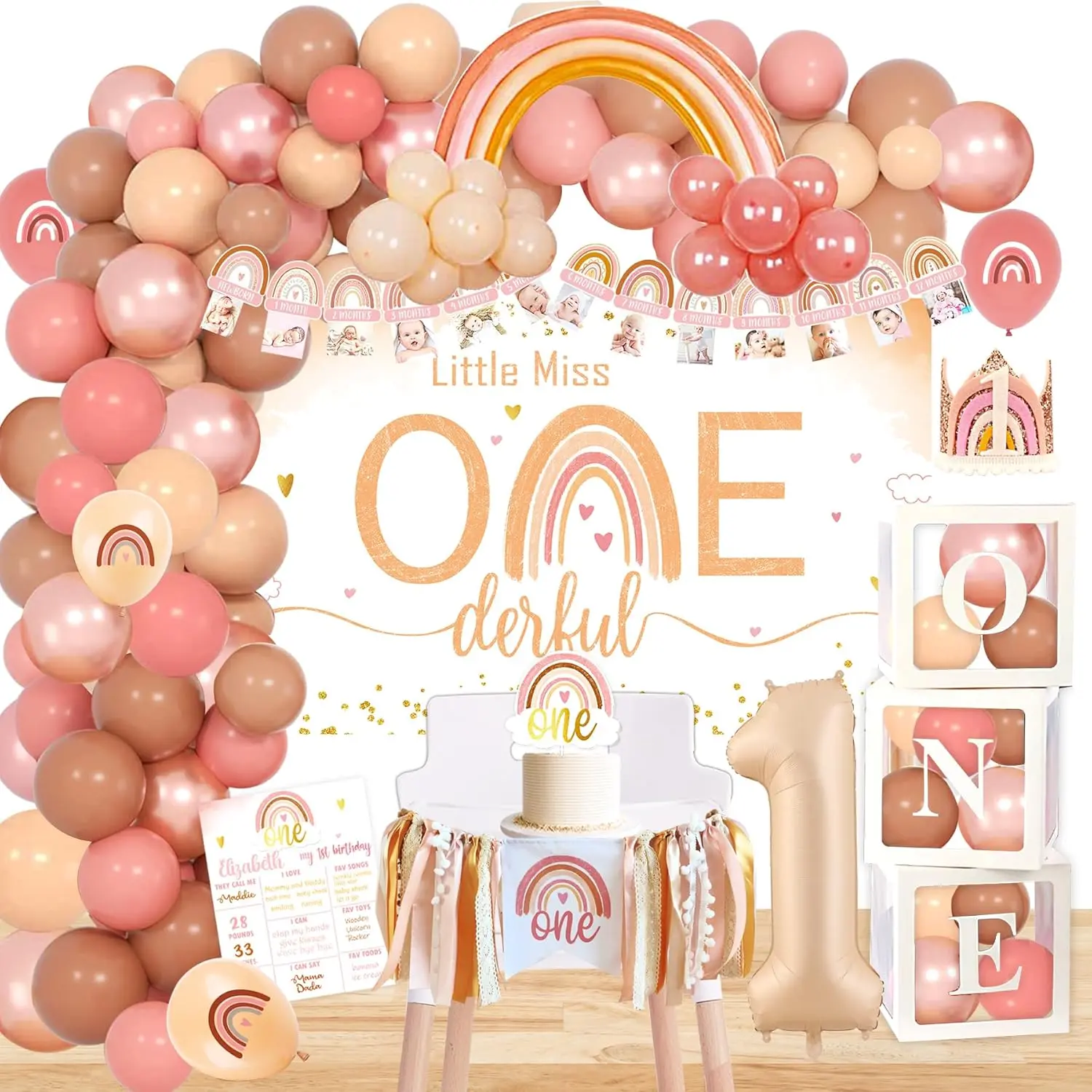 Boho rainbow 1st birthday decorations bohemian first decorations bohemian rainbow baby monthly milestone photo banner highchair banner neutral rainbow cake topper bohemian crown hat for baby girls first birthday