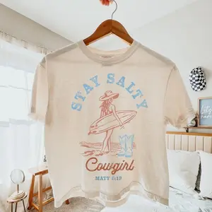 Coastal Cowgirl Crop Top, Stay Salty Beach Western Graphic Tee, Comfort Colors® Summer Vibes