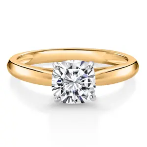 Gem Stone King 10K 2 Tone Gold IGI Certified Lab Grown Diamond Solitaire Engagement Ring For Women | Cushion Cut 1.00 Cttw | D-E Color | VS1-VS2 Clarity