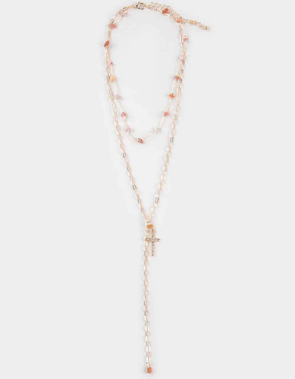 FULL TILT  Womens Layered Cross/Crystal Y Necklace, Gold