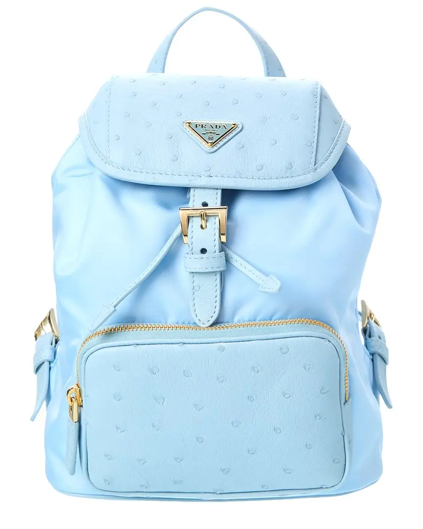 Prada Deserto Tessuto & Ostrich Backpack