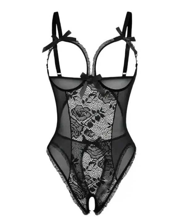 Shinyyep Women's Backless Floral Lace Bodysuit Teddy Lingerie with Cutout Bra & Adjustable Straps Hollow Mesh Bridal Lingerie Fitted Womenswear